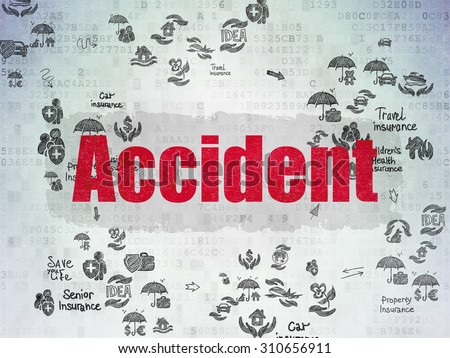 Insurance concept: Painted red text Accident on Digital Paper background with Scheme Of Hand Drawn Insurance Icons