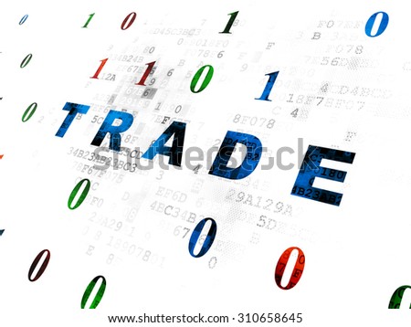 Business concept: Pixelated blue text Trade on Digital wall background with Binary Code