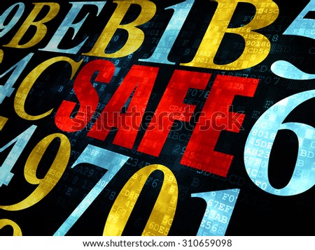 Security concept: Pixelated red text Safe on Digital wall background with Hexadecimal Code