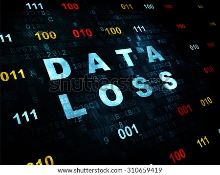 Data concept: Pixelated blue text Data Loss on Digital wall background with Binary Code