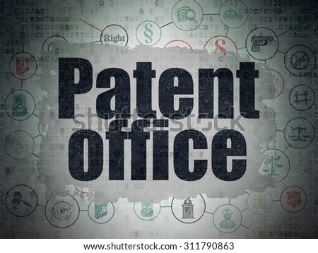 Law concept: Painted black text Patent Office on Digital Paper background with  Scheme Of Hand Drawn Law Icons