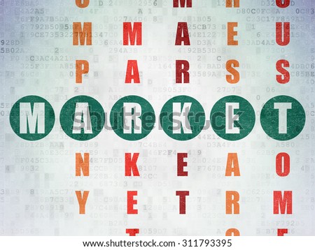 Marketing concept: Painted green word Market in solving Crossword Puzzle on Digital Paper background