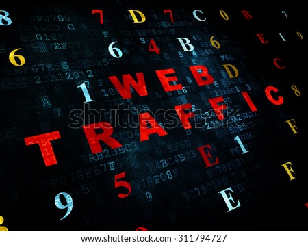 Web design concept: Pixelated red text Web Traffic on Digital wall background with Hexadecimal Code