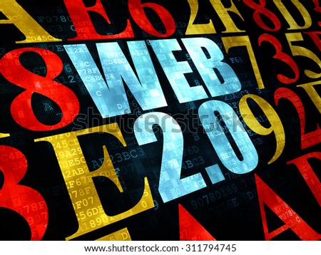 Web design concept: Pixelated blue text Web 2.0 on Digital wall background with Hexadecimal Code