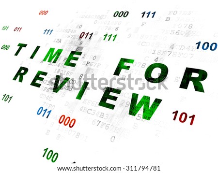 Time concept: Pixelated green text Time for Review on Digital wall background with Binary Code