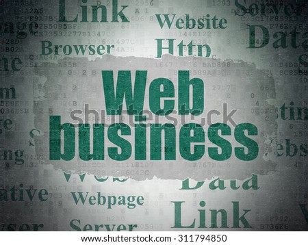 Web development concept: Painted green text Web Business on Digital Paper background with   Tag Cloud