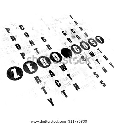 Finance concept: Pixelated black word Zero cost in solving Crossword Puzzle on Digital background