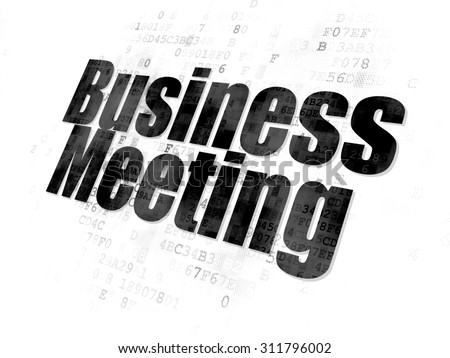 Finance concept: Pixelated black text Business Meeting on Digital background
