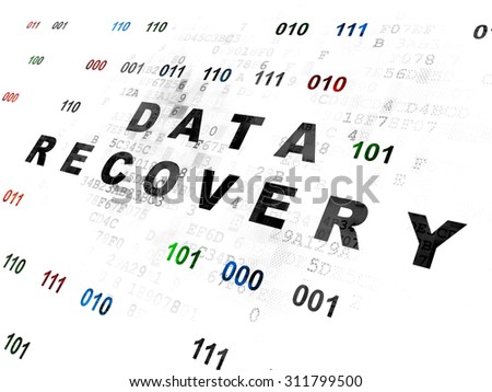 Data concept: Pixelated black text Data Recovery on Digital wall background with Binary Code