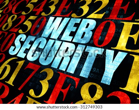 Safety concept: Pixelated blue text Web Security on Digital wall background with Hexadecimal Code