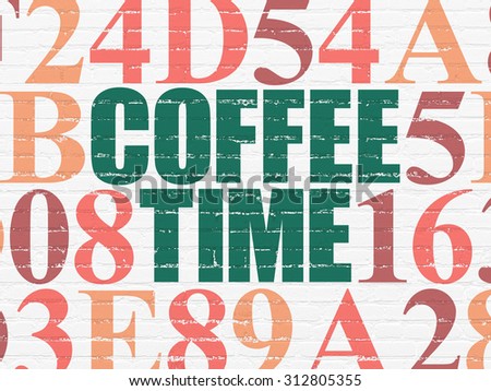 Time concept: Painted green text Coffee Time on White Brick wall background with Hexadecimal Code