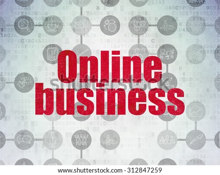 Business concept: Painted red text Online Business on Digital Paper background with  Scheme Of Hand Drawn Business Icons