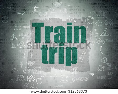 Tourism concept: Painted green text Train Trip on Digital Paper background with Scheme Of Hand Drawn Vacation Icons