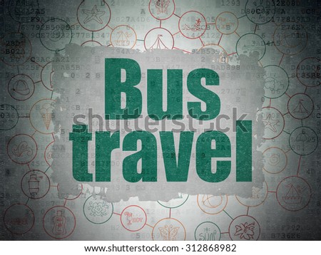 Travel concept: Painted green text Bus Travel on Digital Paper background with  Scheme Of Hand Drawn Vacation Icons