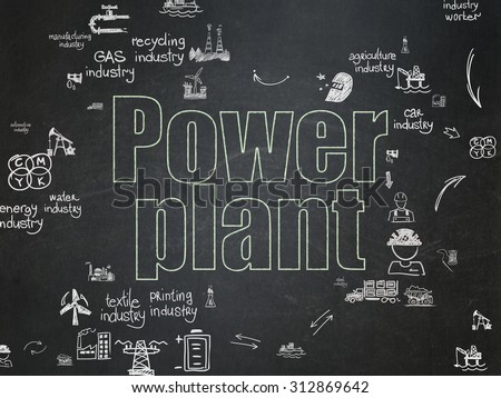 Industry concept: Chalk Green text Power Plant on School Board background with Scheme Of Hand Drawn Industry Icons