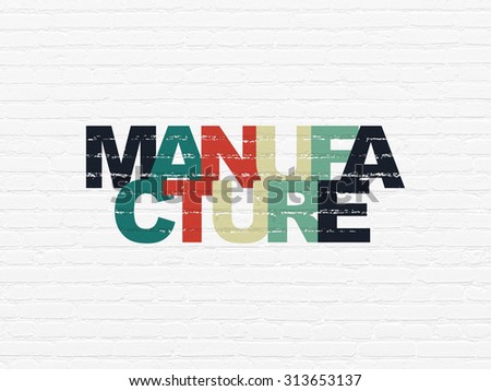 Industry concept: Painted multicolor text Manufacture on White Brick wall background