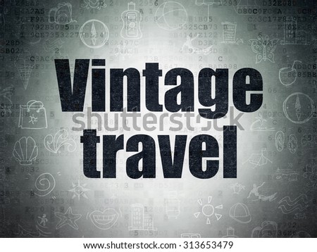 Vacation concept: Painted black text Vintage Travel on Digital Paper background with   Hand Drawn Vacation Icons