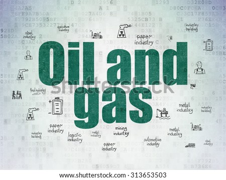 Industry concept: Painted green text Oil and Gas on Digital Paper background with  Hand Drawn Industry Icons
