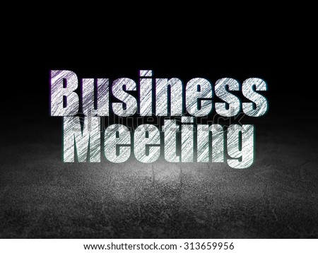 Business concept: Glowing text Business Meeting in grunge dark room with Dirty Floor, black background