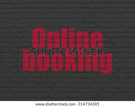 Tourism concept: Painted red text Online Booking on Black Brick wall background