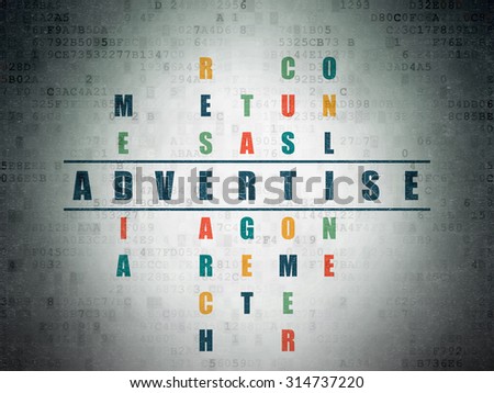 Advertising concept: Painted blue word Advertise in solving Crossword Puzzle on Digital Paper background