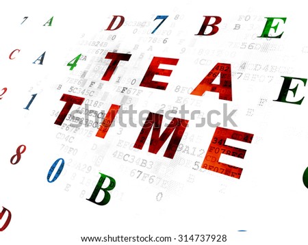 Time concept: Pixelated red text Tea Time on Digital wall background with Hexadecimal Code