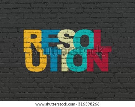 Law concept: Painted multicolor text Resolution on Black Brick wall background