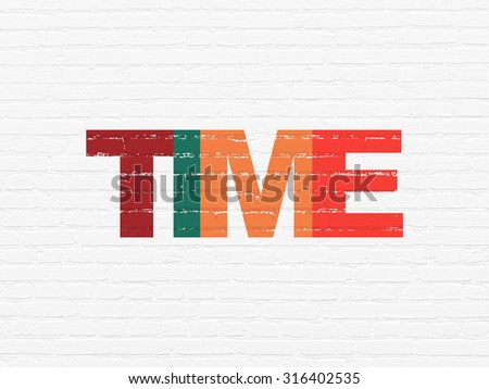 Time concept: Painted multicolor text Time on White Brick wall background