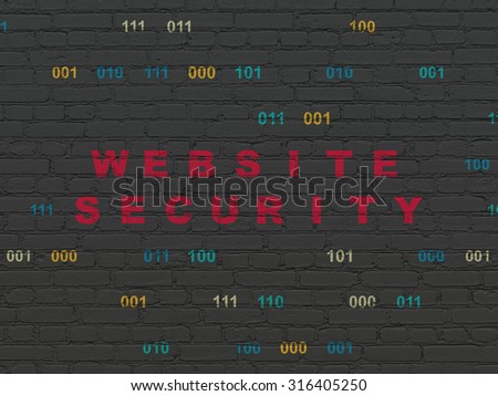 Protection concept: Painted red text Website Security on Black Brick wall background with Binary Code