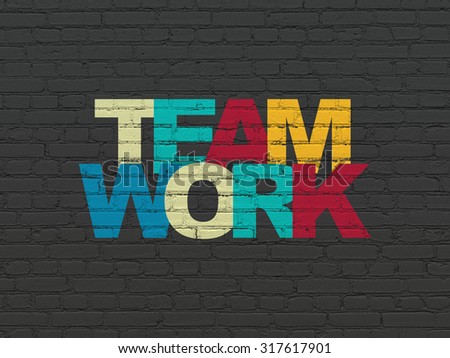Finance concept: Painted multicolor text Teamwork on Black Brick wall background