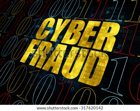 Protection concept: Pixelated yellow text Cyber Fraud on Digital wall background with Binary Code