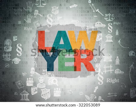 Law concept: Painted multicolor text Lawyer on Digital Paper background with Scheme Of Hand Drawn Law Icons