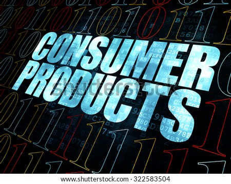 Finance concept: Pixelated blue text Consumer Products on Digital wall background with Binary Code