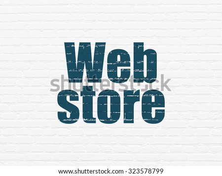 Web design concept: Painted blue text Web Store on White Brick wall background