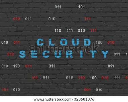 Security concept: Painted blue text Cloud Security on Black Brick wall background with Binary Code