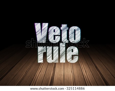 Politics concept: Glowing text Veto Rule in grunge dark room with Wooden Floor, black background