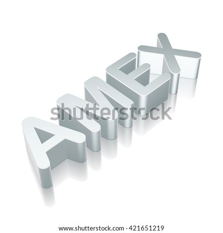 Stock market indexes collection: 3d metallic AMEX with reflection on White background, EPS 10 vector illustration.