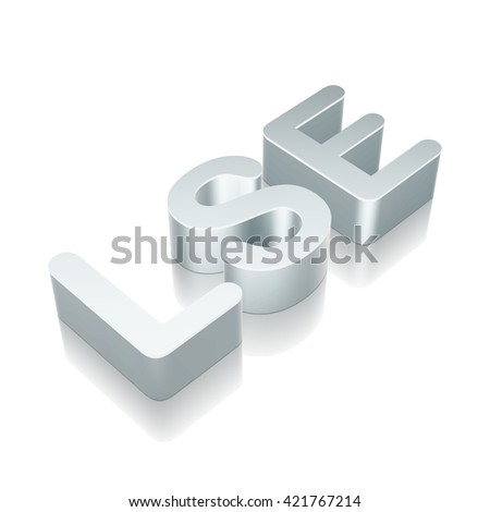 Stock market indexes collection: 3d metallic character LSE with reflection on White background, EPS 10 vector illustration.