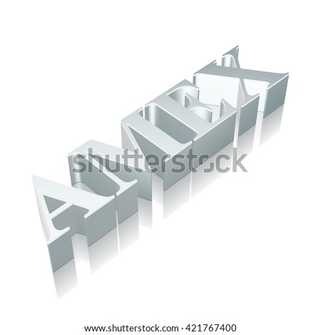 Stock market indexes collection: 3d metallic character AMEX with reflection on White background, EPS 10 vector illustration.