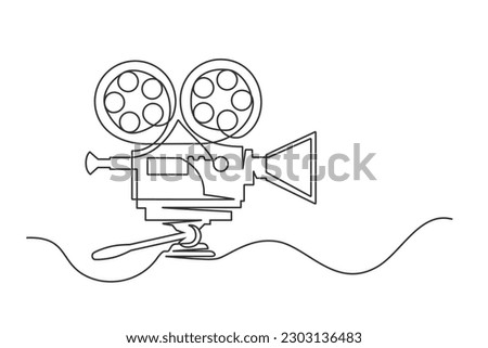 Continuous one line drawing of a retro cinema camera. Vintage cinema camera isolated on a white background. Vector illustration