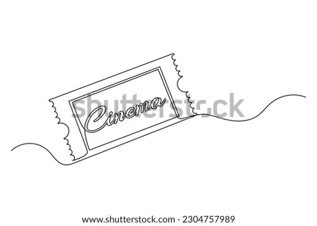 Continuous one line drawing cinema ticket. Vintage cinema ticket isolated on a white background. Vector illustration