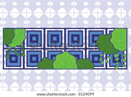 Antique blue square glass with flower patterns