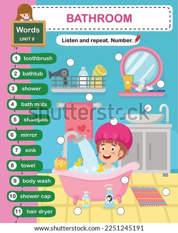 education vocabulary bathroom vector illustration