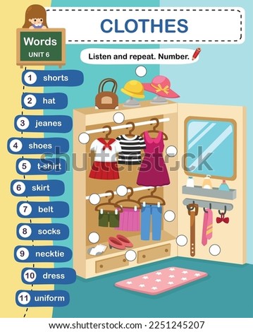 education vocabulary clothes vector illustration