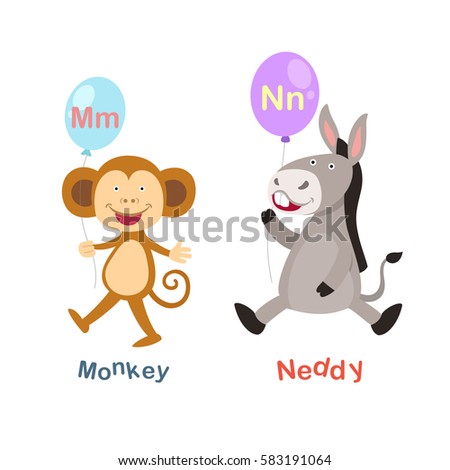 Illustration Isolated Alphabet Letter M-monkey,N-neddy vector