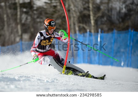 ASPEN, CO - November 30: Nicole Hosp wins the Audi FIS Ski World Cup  Slalom race in Aspen, CO on November 30, 2014