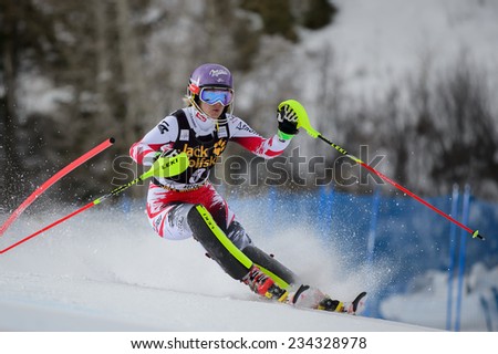ASPEN, CO - November 30: Michaela Kirchgasser at the Audi FIS Ski World Cup  Slalom race in Aspen, CO on November 30, 2014
