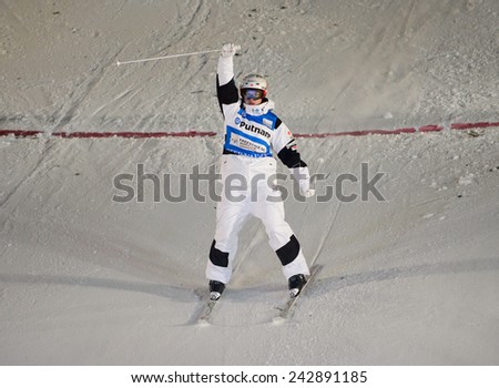 DEER VALLEY, UT - January 09: Mikael Kingsbury wins the FIS VISA FREESTYLE World Cup Moguls Men in Deer Valley, UT on January 09, 2015