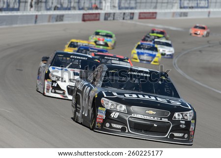 LAS VEGAS, NV - March 08: Jimmie Johnson (48) leading a pack of cars at the NASCAR Sprint Kobalt 400 race at Las Vegas Motor Speedway on March 08, 2015