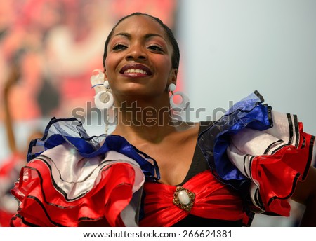 Camaguey, CUBA - March 24, 2015: A dancer of a Cuban folklore group is performing in Camaguey, Cuba